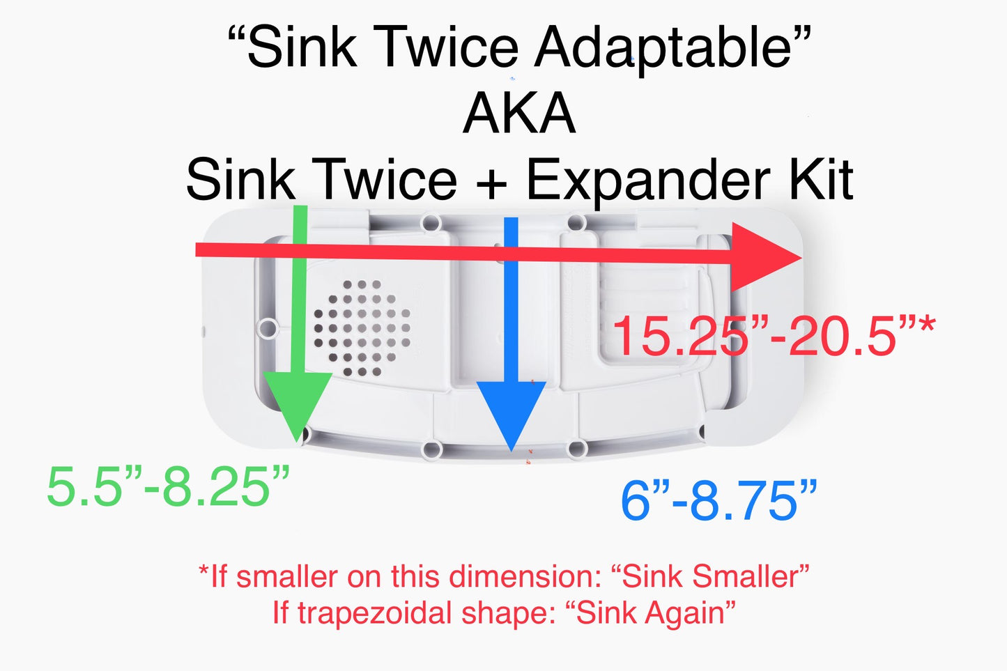 Adaptable Sink Twice for toilet tanks 16.8" - 20.3" wide measured with tank lid off